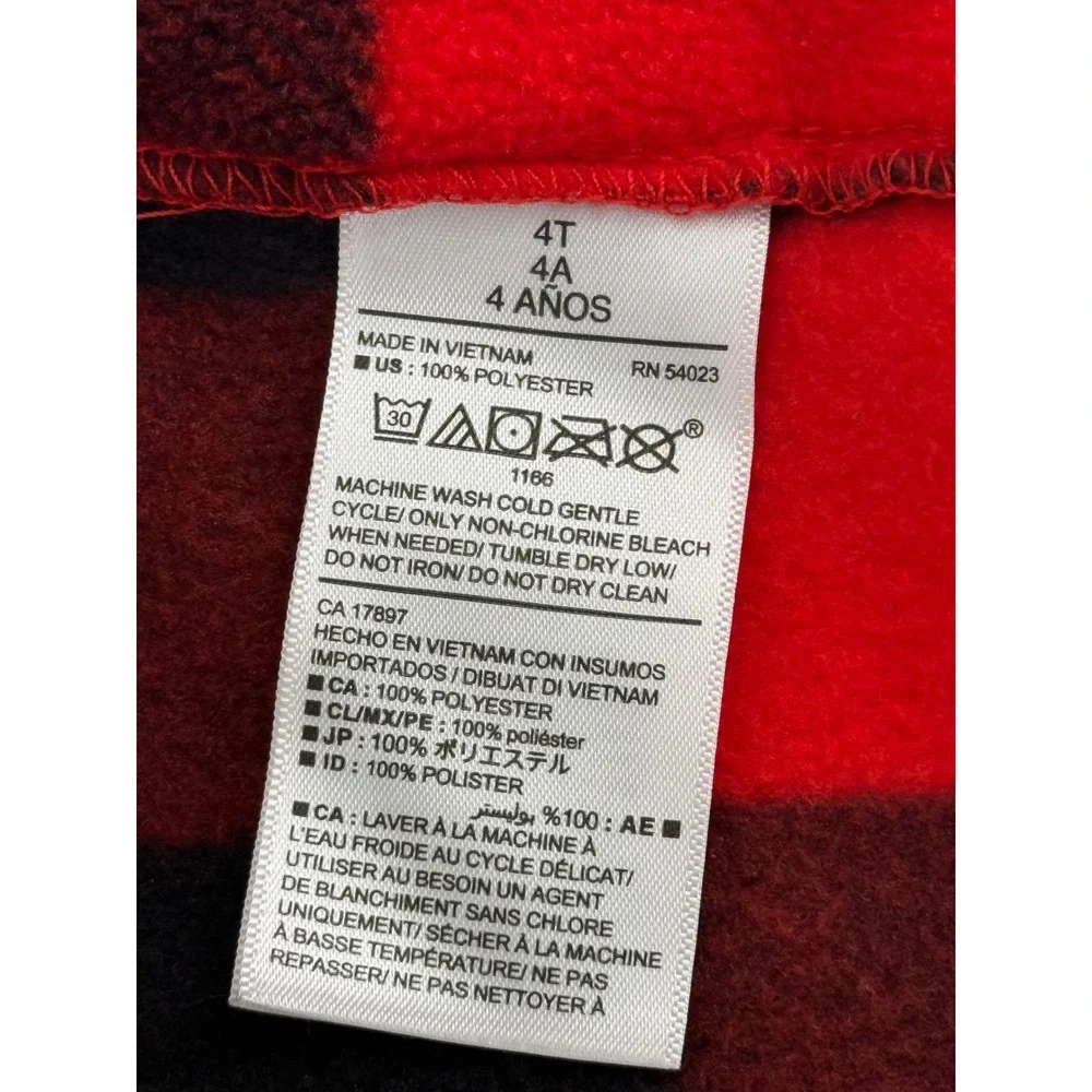Old Navy Buffalo Plaid Fleece Poncho 4T Polyester Red Black Hooded Gorpcore